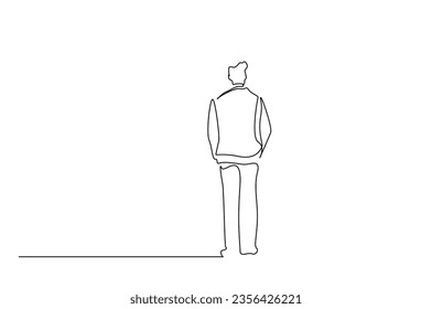 man male standing waiting back facing full body length line art design