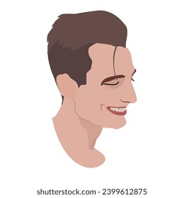 man male teen boy young guy adult happy smiling fun side view isolated headshot portrait vector illustration graphic digital art short brown hair eyes closed calm parent dad father icon design concept