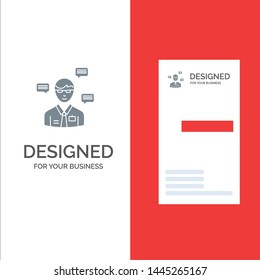 Man, Manager, Sms, Chat, Popup Grey Logo Design and Business Card Template