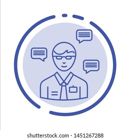 Man, Manager, Sms, Chat, Popup Blue Dotted Line Line Icon