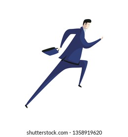 Man manager in suit with briefcase running.