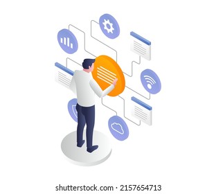 Man managing data branch with network