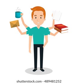 man with many arms multitask graphic