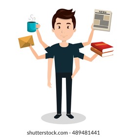 man with many arms multitask graphic