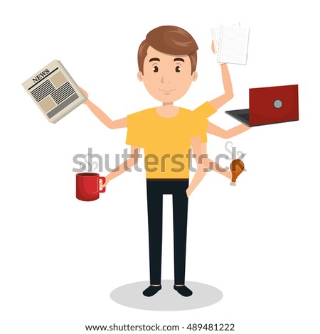 man with many arms multitask graphic
