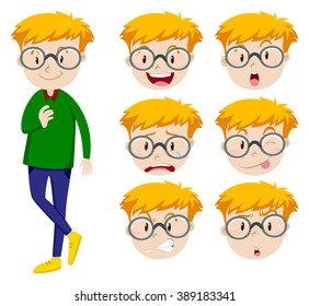 Man with many facial expressions illustration