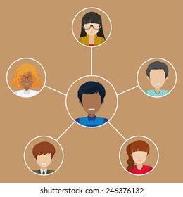 A man with many networks on a brown background