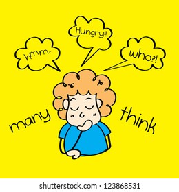 man with many thinking