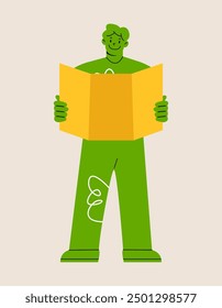 Man with map looking for the way or direction. Colorful vector illustration