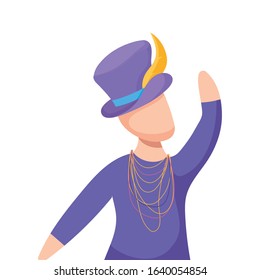 Man with Mardi Gras hat design. Party carnival decoration celebration festival holiday fun New Orleans and traditional theme. Vector illustration.