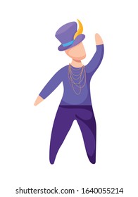 Man with Mardi Gras hat design. Party carnival decoration celebration festival holiday fun New Orleans and traditional theme. Vector illustration.