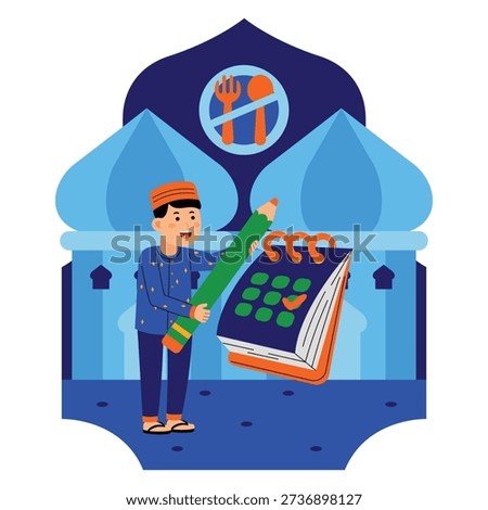 Man Marking Ramadan Fasting Day on Calendar
