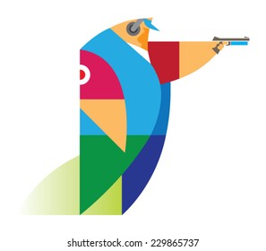 The man is a marksman with a pistol shooting competitions