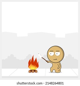 Man with marshmallow and fire