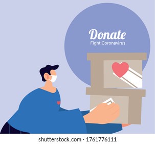 man with mask and box donations vector illustration desing