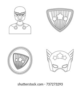 Man, mask, cloak, and other web icon in outline style.Costume, superhero, superforce, icons in set collection.