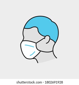 Man In Mask Colored Icon on Isolated Background. COVID-19, Corona Virus Concept Icon.