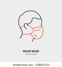 Man In Mask Colored Line Icon on Isolated Background. COVID-19, Corona Virus, Healthcare, Infection Concept Icon.