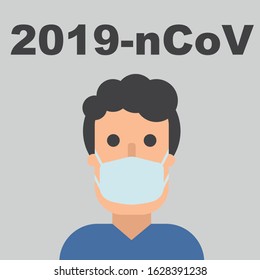 Man in mask, flat character in breathing mask, warning of quarantine. 2019-ncov, chinese virus. Hand drawn vector illustration. Coronavirus epidemic