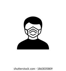 Hombre con símbolo de icono de máscara vector sobre fondo blanco.