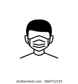 Hombre con símbolo de icono de máscara vector sobre fondo blanco.