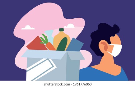 man with mask and market to deliver vector illustration desing