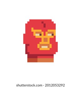 Man in a mask, mexican wrestler luchador fighter character. Avatar, portrait, profile picture.  Pixel art. Flat style. Game assets. 8-bit. Isolated vector illustration.  Design for logo, sticker, app.