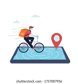 man with mask on delivery with location and application vector illustration desing