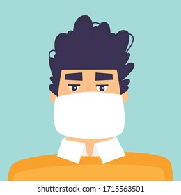 Mann mit einer Maske auf dem Gesicht, ein Virus.  Flaches Design Vektorillustration Illustration.