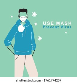 man with mask outdoors by covid -19 vector illustration desing