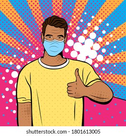 Man in mask in pop art style. Vector background in comic style retro pop art. Illustration for print advertising and web.