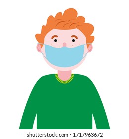 Mann in Maske. Der Mensch ist vor Keimen und Bakterien geschützt.Grippepandemie.
 Coronavirus-Illustration.Covid-19. Gesichtsmaske der Vektorillustration.
