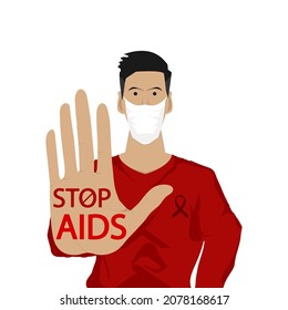A man in a mask shows stop aids.
