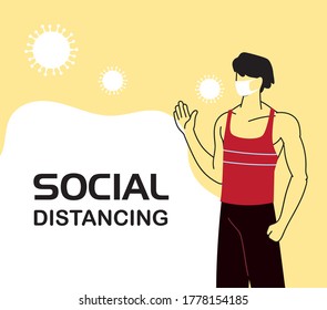 man with mask in social distancing vector illustration desing