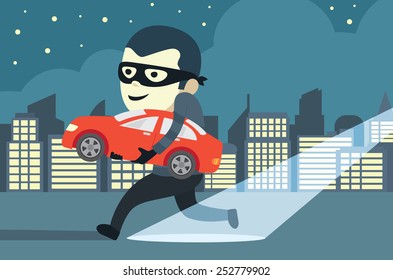 Man In Mask Trying To Steal A Car In City