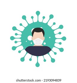 A man with a mask and a virus. Vector illustration
