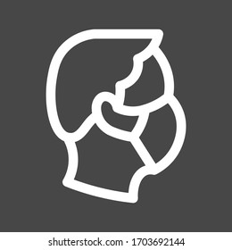 Man with mask white colored vector line icon with dark background