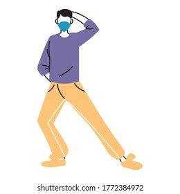 man with masks doing exercise vector illustration desing