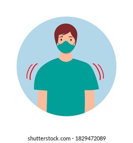 Man with mask.Symptom Coronavirus COVID-19. Icon as muscle pain. Vector illustration