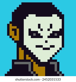 man in masquerade mask 8-bit boy, pixel art male character, fashion man avatar, cartoon vector icon, game user web profile person, people, social net portrait, young guy face, minimalistic cryptoart.