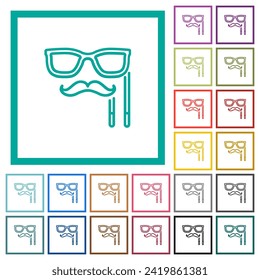 Man masquerade mask with stick outline flat color icons with quadrant frames on white background