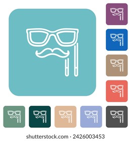 Man masquerade mask with stick outline white flat icons on color rounded square backgrounds