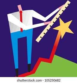 Man measuring a chart line leading to a star