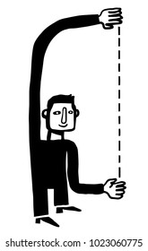 man measuring a distance with his arms