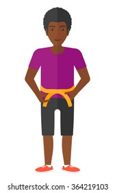 Man measuring waist.