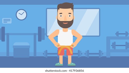 Man measuring waist.