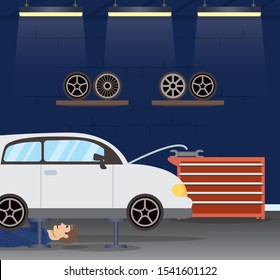man mechanic working in car character vector illustration design