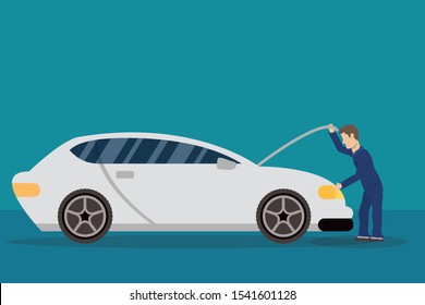 man mechanic working in car character vector illustration design