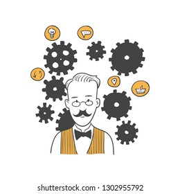 Man and mechanisms. Man and gears.