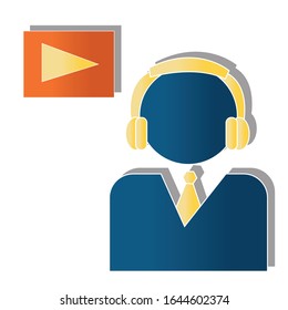 Man with media icon concept on white background. Creative idea design. Flat vector illustration for template, brochure or presentation.